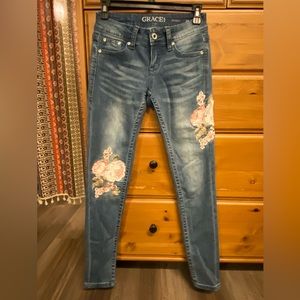 Grace denim embroidered jeans
